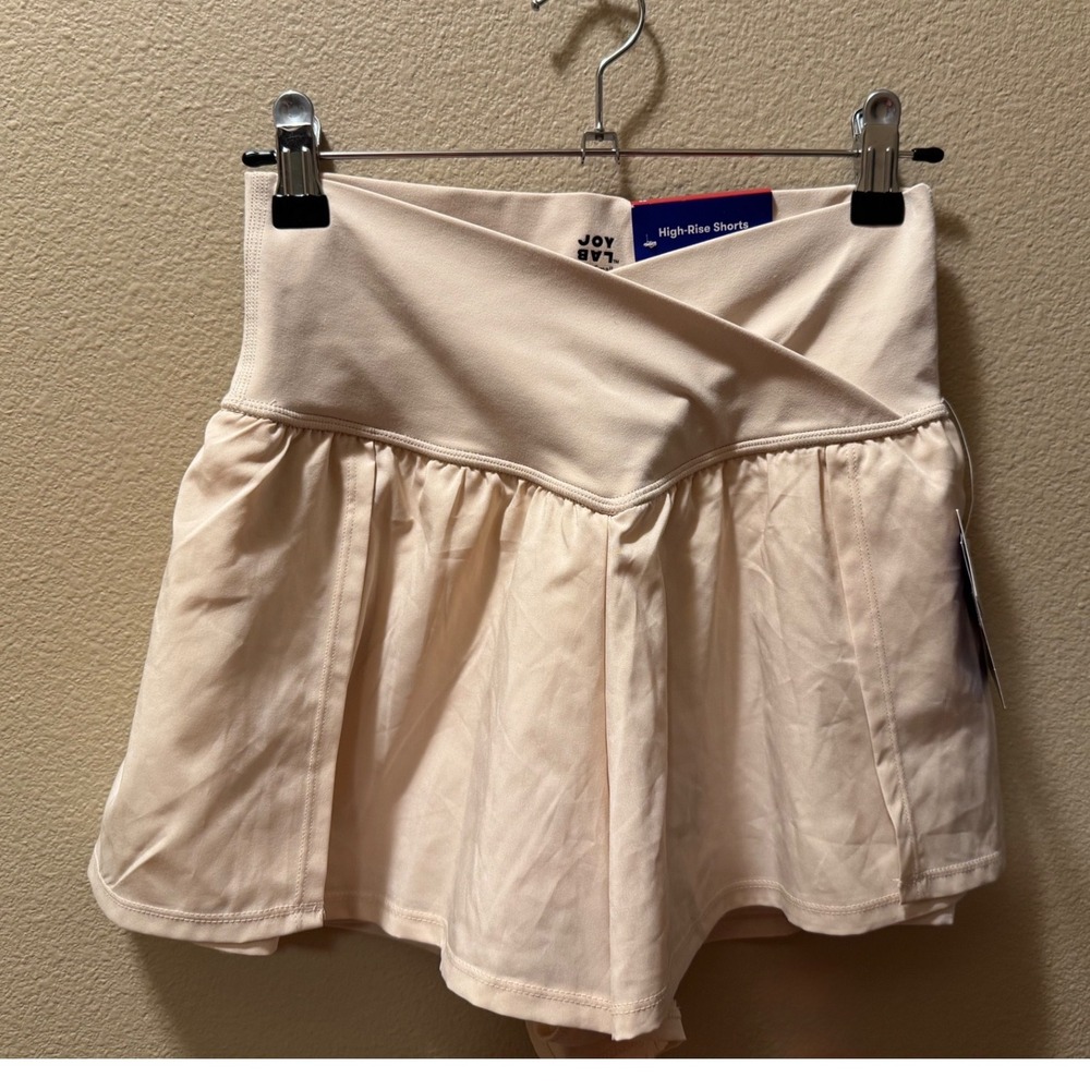 JoyLab Womens High-Rise Crossover Skort Almond Beige Built-In Shorts XS NWT